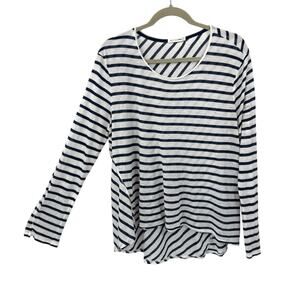 Rag & Bone Tissue Tee Small White Navy Stripe Linen Scoop neck Long Sleeve Retro
